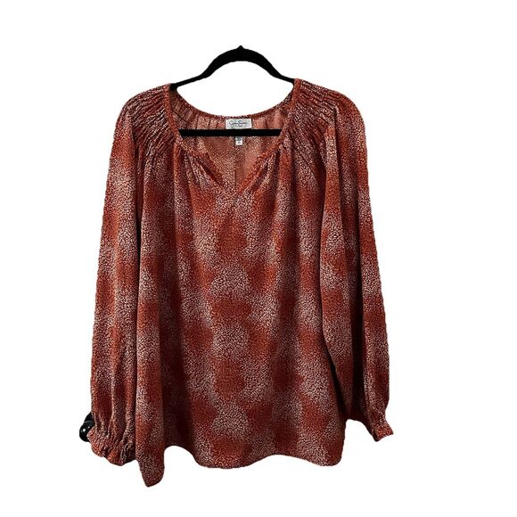 Jessica Simpson Rust Red White Spots Dots Hippie Flowy Boho Long Sleeve Top XXL - Picture 1 of 11